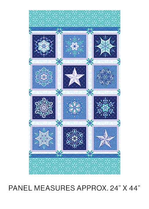 Amanda Murphy Christmas Winter Jewels 100% Cotton Snowflake Panel Blue 24 x44