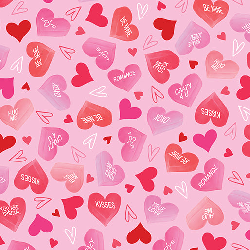 Benartex Be My Gnomie By The 1/2 Yard Candy Hearts Light Pink