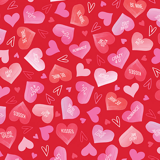 Benartex Be My Gnomie By The 1/2 Yard Candy Hearts Red