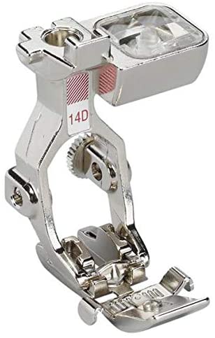 BERNINA Zipper Foot with Guide #14D Professional sewing on of zippers For accurately sewing in zippers of all sizes The zipper will be sewn in straight and the edges topstitched precisely For 9 mm machines with BERNINA Dual Feed system