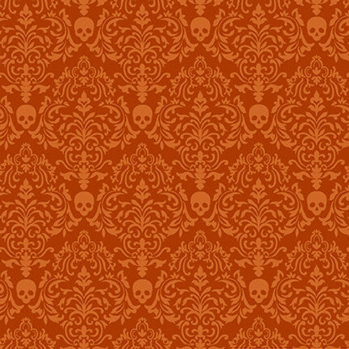 Halloween By The 1/2 Yard Studio E Fabrics Quilting Fabric Spooky Night - Orange Damask