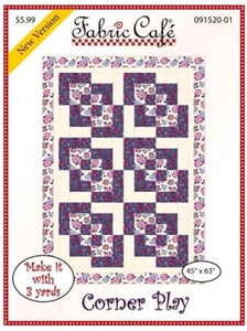 Fabric Cafe Quilt Pattern Corner Play Make it with 3 yards! 45x63" FREE SHIPPING