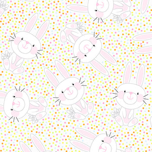 Benartex 100% Cotton Quilting Fabric by the 1/2 Yard Bunny Hop White