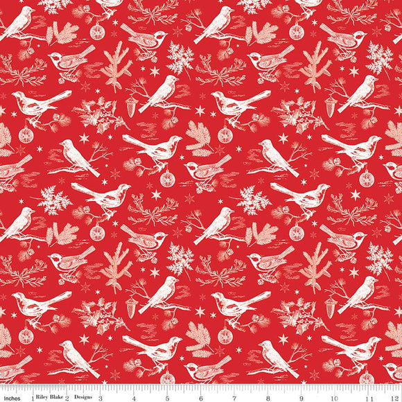 Riley Blake Vintage Peace on Earth Birds Red By The 1/2 Yard