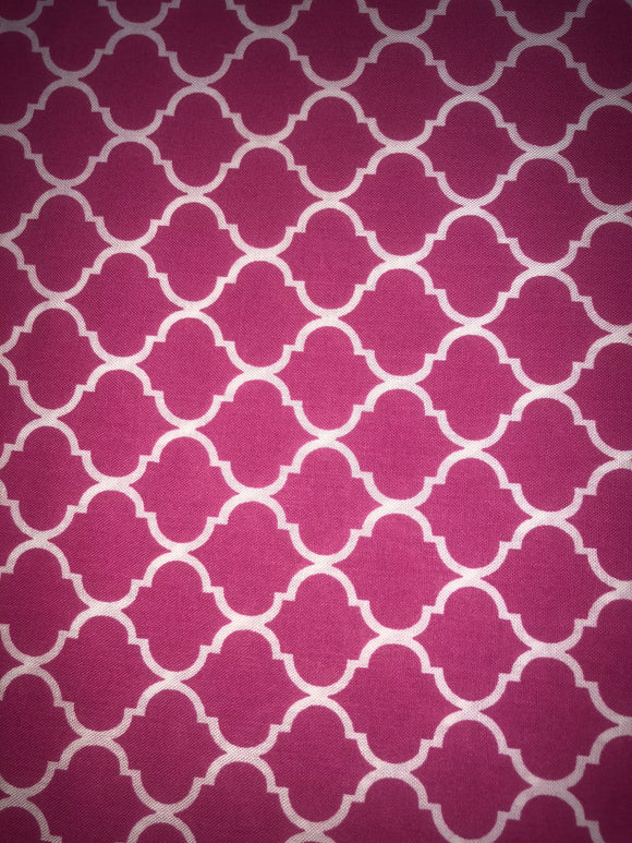 Quilting Fabric By The 1/2 Yard Mini Quatrafoil White On Flamingo Pink