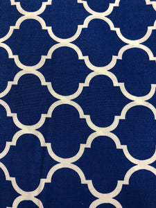 Quilting Fabric By The 1/2 Yard Quatrefoil White On Royal