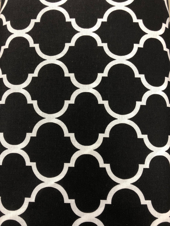 Quilting Fabric By The 1/2 Yard Quatrefoil White On Black