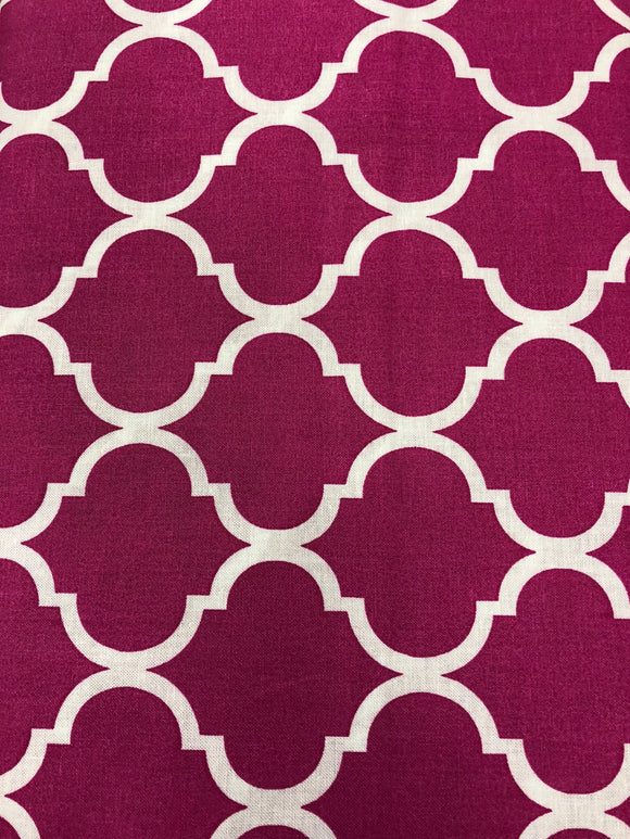 Quilting Fabric By The 1/2 Yard Quatrefoil White On Pink