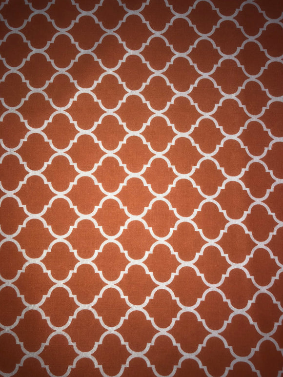 Quilting Fabric By The 1/2 Yard Mini Quatrafoil White On Burnt Orange