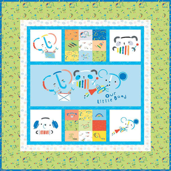 The Our Little Band Panel Quilt Boxed Kit Fabric featured is Our Little Band. Pattern is by the RBD Designers Riley Blake Finished size is 50