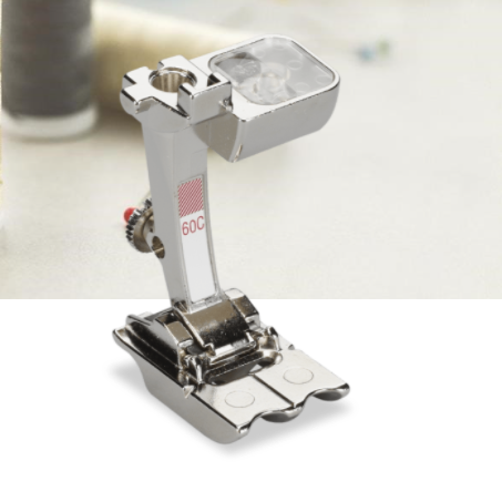 BERNINA Double Cord Foot #60C Simultaneous application of two cords For simultaneously sewing on two parallel cords For cords with a diameter of 7 - 8 mm For creating piping For 9 mm machines