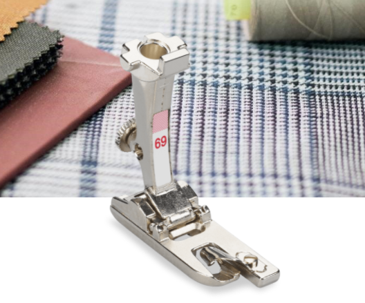 BERNINA Roll and Shell Hemmer #69 Beautiful hems for stretch materials Creating double-fold hems using an overlock stitch This foot saves on work and time For hems with a width of 4 mm For soft and stretch materials For 5.5 mm and 9 mm machines