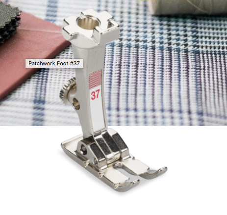 BERNINA Patchwork Foot #37 The patchwork specialist For patchwork projects with seam allowances of 3 mm (1/8”) or 6 mm (1/4”) Three notches on the side for precise guidance For 5.5 mm and 9 mm machines