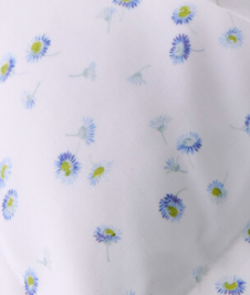 Stamattina 100% Cotton 118" Italian Percale By The Yard Margherita a delicate printed Blue daisy on optic white.