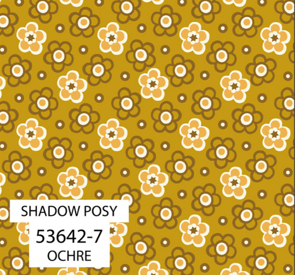 Quilting Fabric Denyse Schmidt Bonny By The 1/2 Yard Ochre Shadow Posy