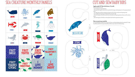 Ahoy Sea Creatures Panel by Gingiber for Moda Fabrics