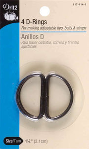 Metal "D" Rings 1-1/4" 4/Pkg Black 072879260298